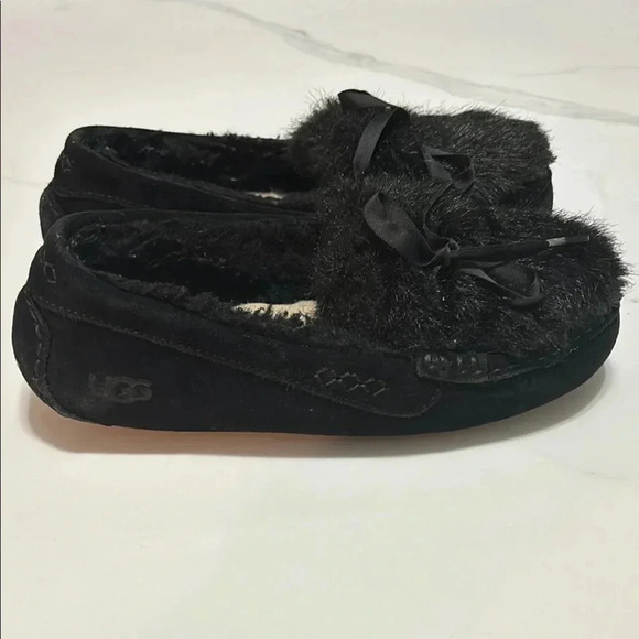 UGG Black Fuzzy Slippers - Picture 2 of 5